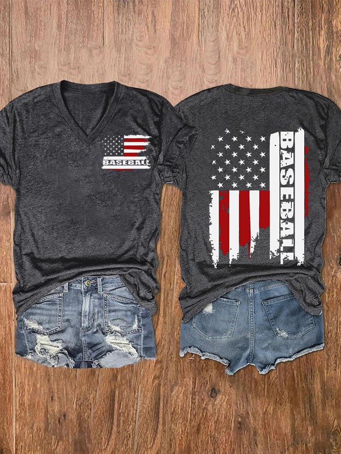 Women's Baseball Flag Print Casual T-Shirt