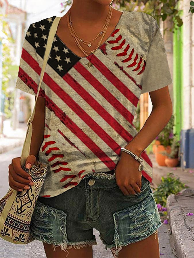 Women's Baseball Print Casual T-Shirt