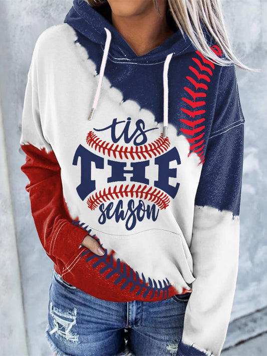Retro Baseball Color Block Tis The Season Print Hoodie