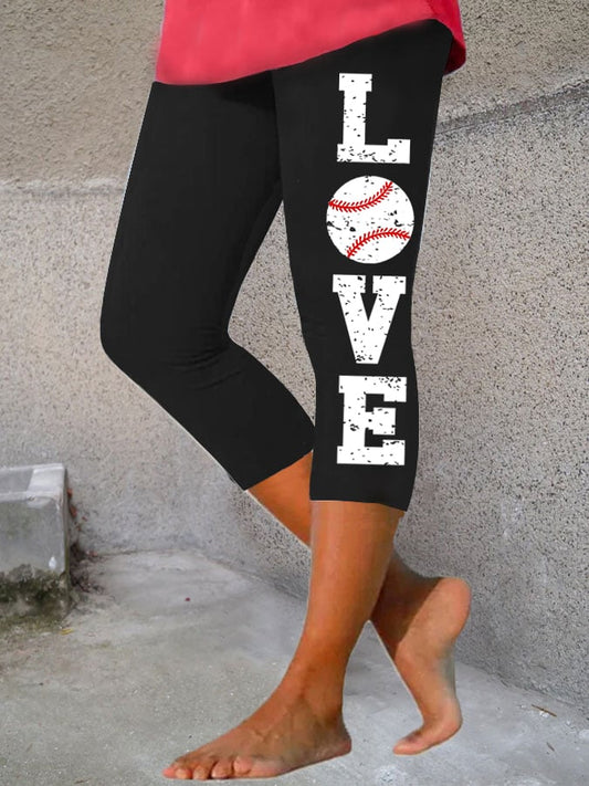 Women's Love Baseball Print Stretch Leggings