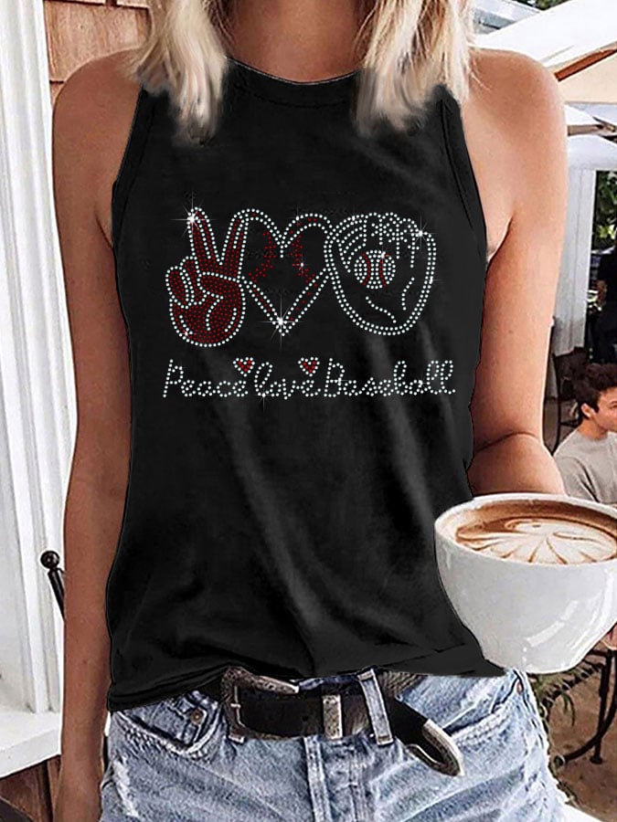 Women's Peace Love Baseball Print Tank Top