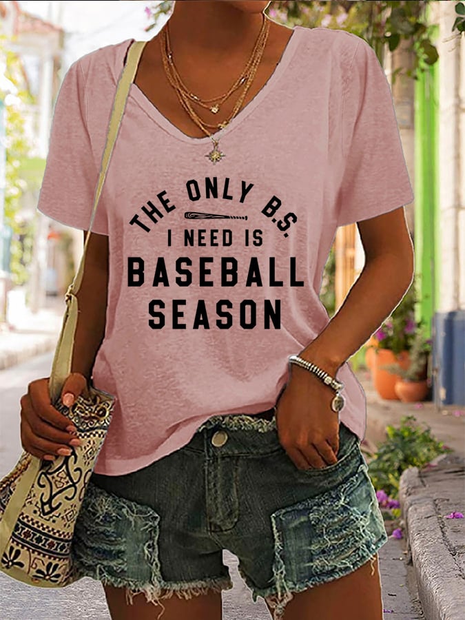 Women's Baseball Mom Print V-Neck Casual T-Shirt
