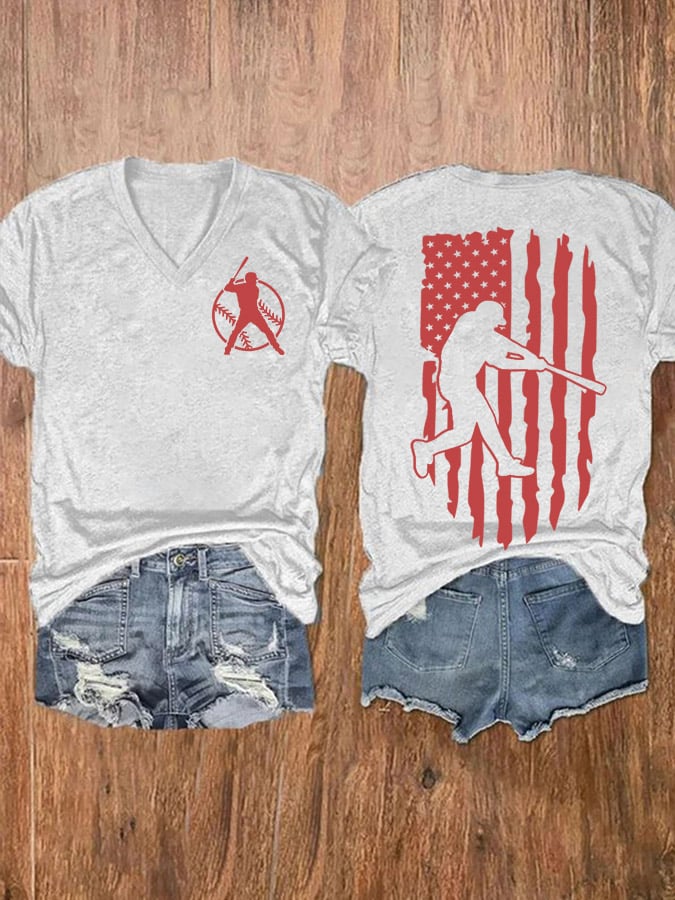 Women's Baseball Flag Print Casual T-Shirt