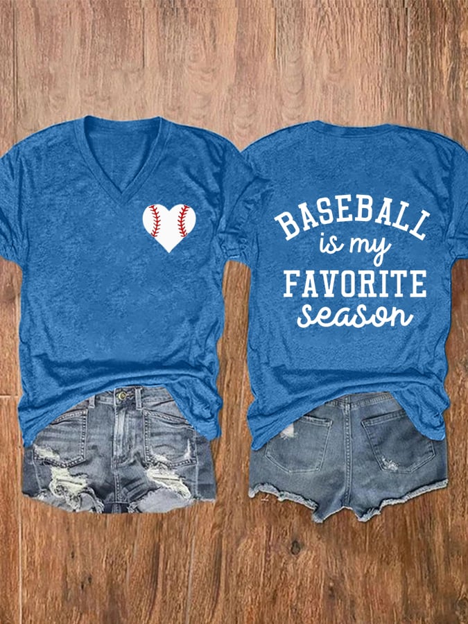 Women's Baseball Is My Favorite Season Print V-Neck Casual T-Shirt