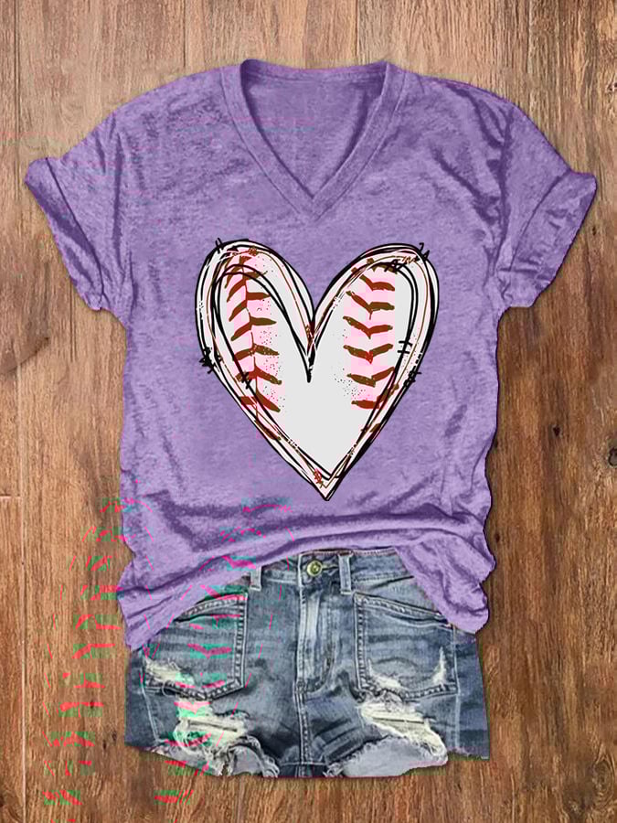 Women's Baseball Heart V-Neck T-Shirt