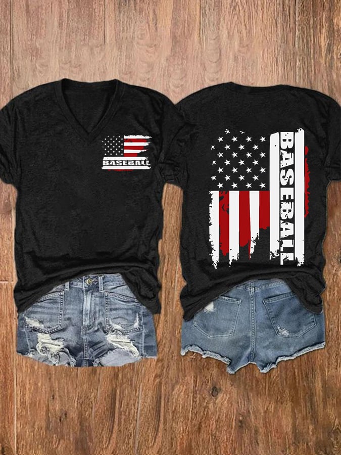 Women's Baseball Flag Print Casual T-Shirt