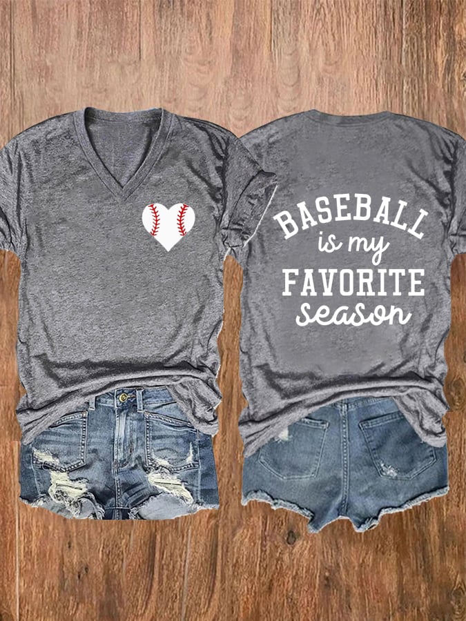 Women's Baseball Is My Favorite Season Print V-Neck Casual T-Shirt