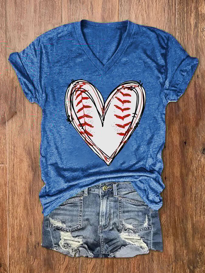 Women's Baseball Heart V-Neck T-Shirt