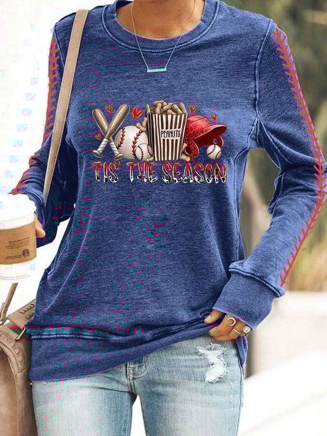 Women's It's The Season Baseball Print Long Sleeve Sweatshirt