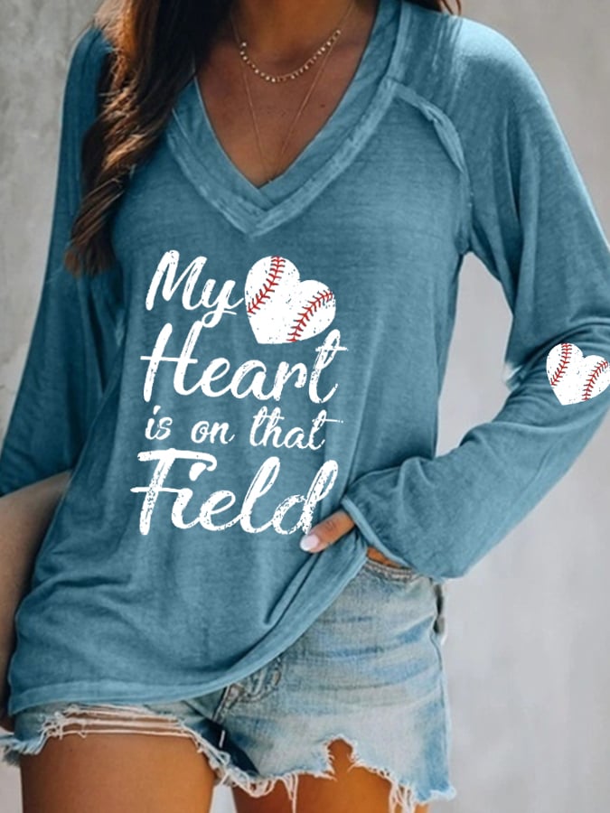 Women's My Heart Is On That Field Print Long Sleeve T-Shirt