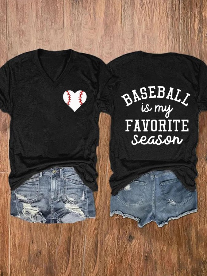Women's Baseball Is My Favorite Season Print V-Neck Casual T-Shirt