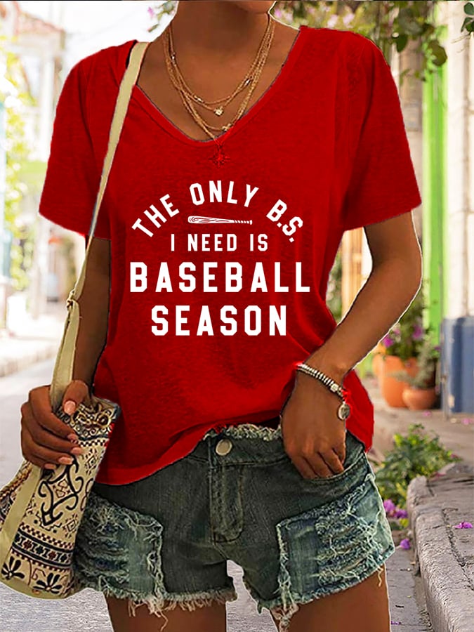 Women's Baseball Mom Print V-Neck Casual T-Shirt