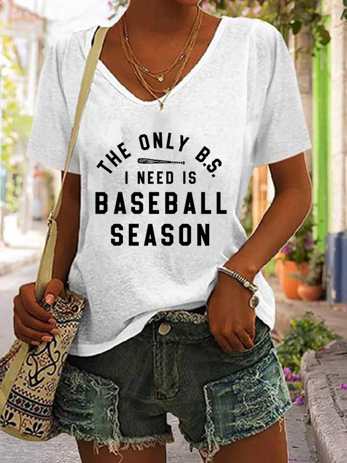 Women's Baseball Mom Print V-Neck Casual T-Shirt