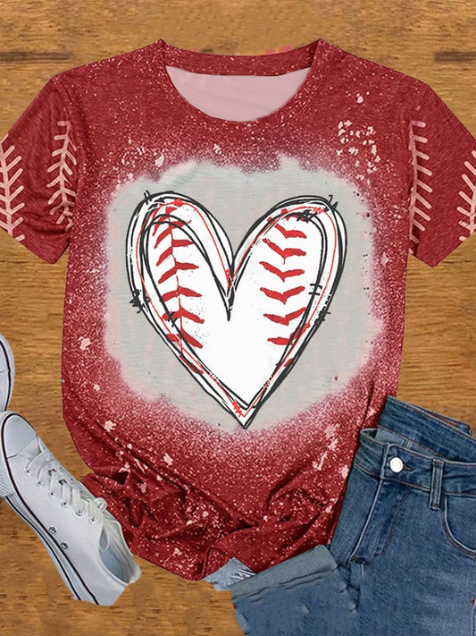 Women's Baseball Heart Tie-Dye T-Shirt