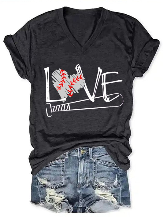 Women's Basbeball Love Print T-Shirt