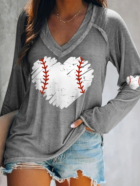Women's Baseball Heart Casual Long Sleeve T-Shirt