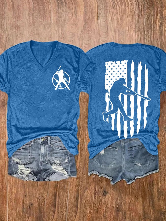 Women's Baseball Flag Print Casual T-Shirt