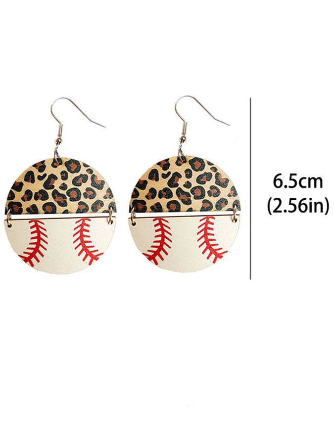 Women'S Leopard Patch Baseball Football Softball Round Earrings