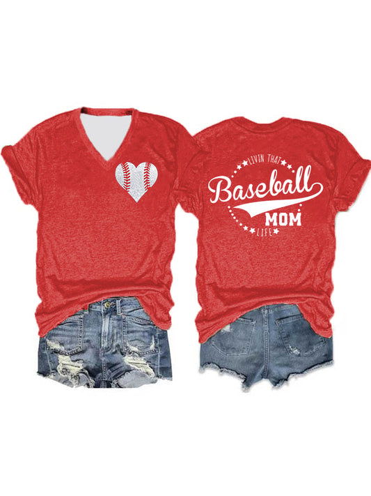Women's Livin' That Baseball Mom Life V-Neck Tee