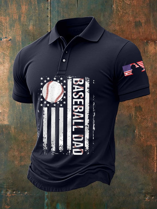 Men's Baseball Dad American Flag Casual Polo