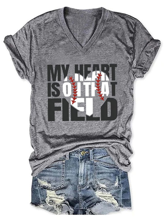 Women's My Heart is on That Field Print T-Shirt