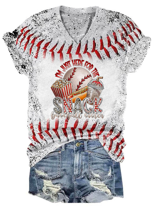 Women's I'm Just Here for the Snacks Baseball Sister Print T-Shirt