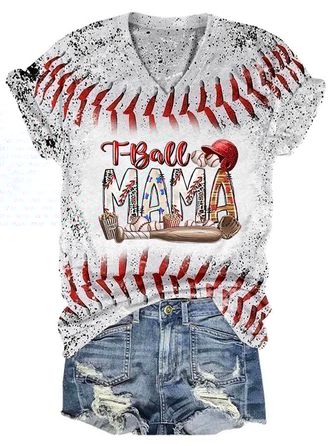 Women's T-ball Mama Baseball Print T-Shirt