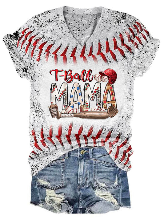 Women's T-ball Mama Baseball Print T-Shirt