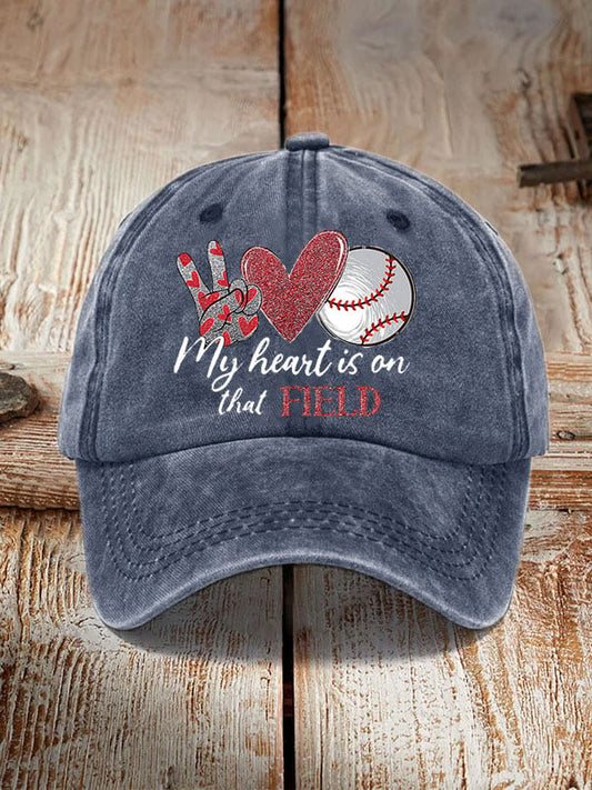 My Heart Is On That Field Baseball Print Casual Unisex Hat