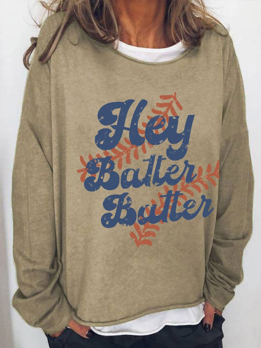 Women's Hey Batter Batter! Casual Loose Print Sweater
