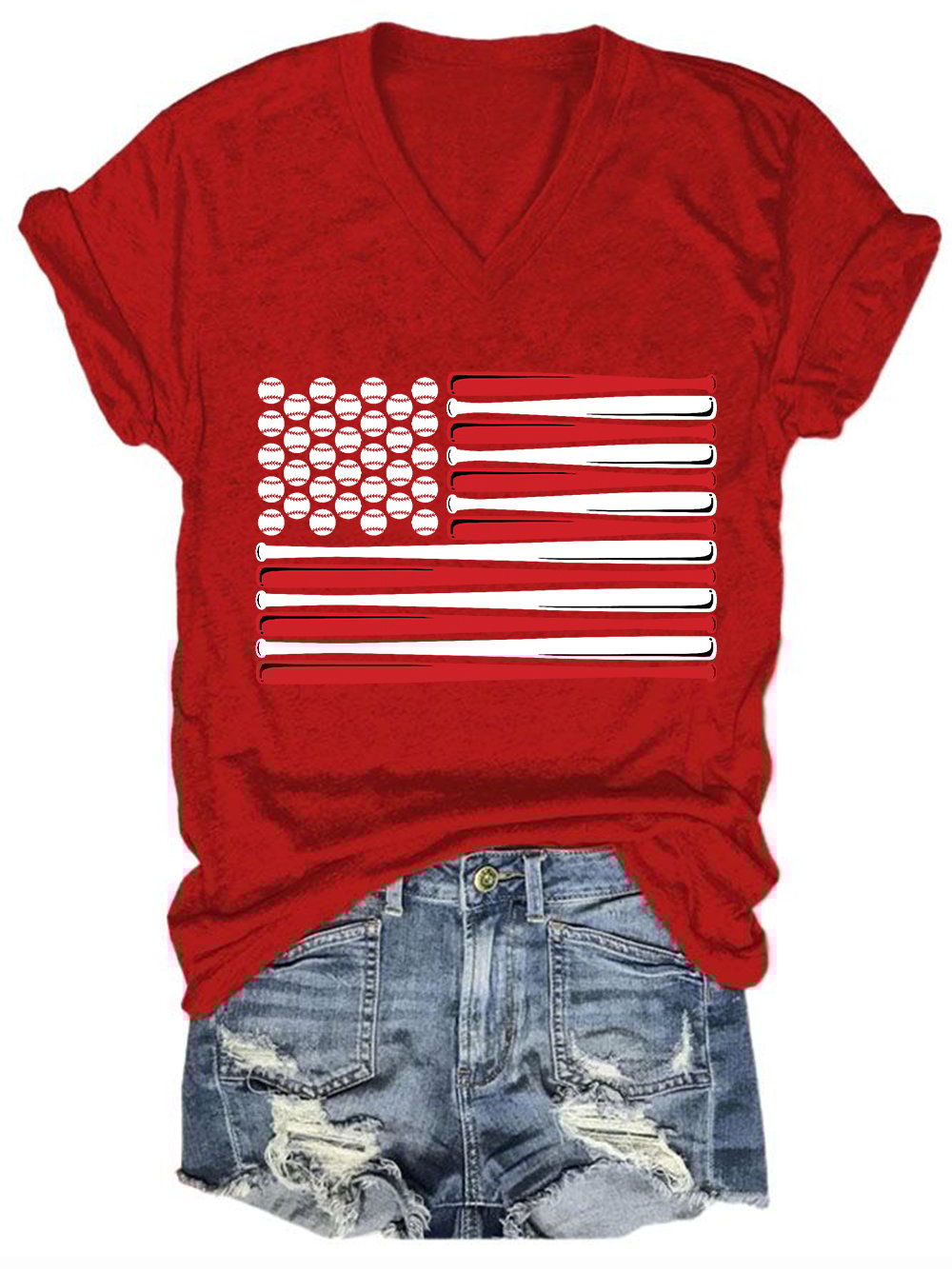 Women's Baseball Print Crew Neck T-Shirt