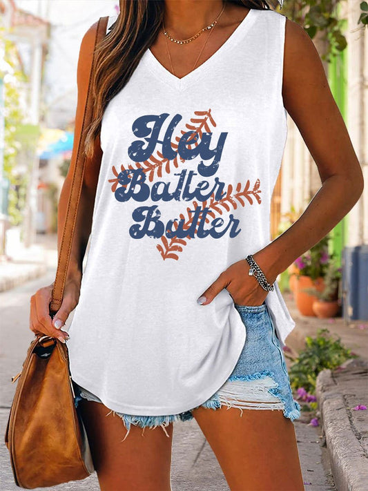 Women's Hey Batter Batter Swing Print Casual Tank Top