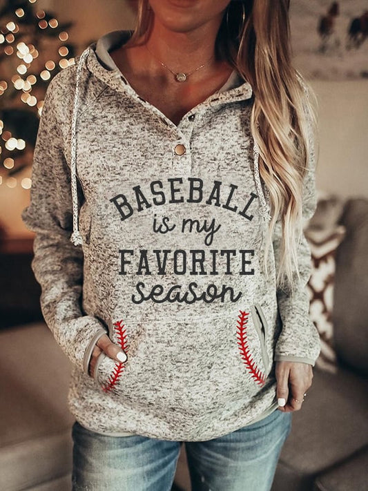 Women's Baseball Is My Favorite Season Print Casual Hoodie