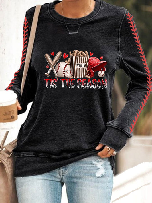 Women's It's The Season Baseball Print Long Sleeve Sweatshirt
