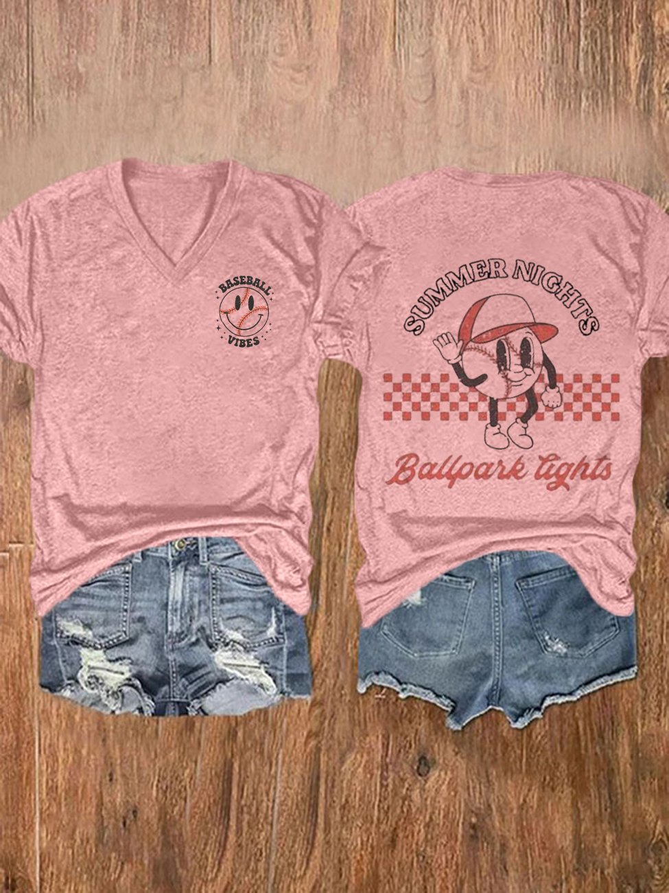 Women's Baseball Flag Print Casual T-Shirt