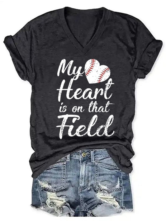 Women's My Heart Is On That Field Print T-Shirt