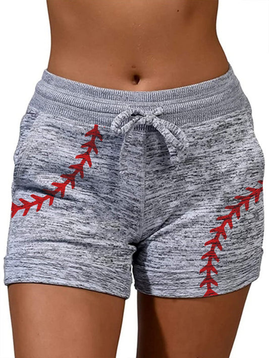 Women's Baseball Print Elastic Waist Sport Shorts