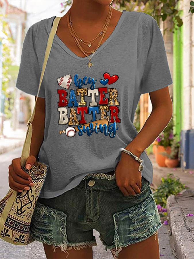 Women's Hey Batter Batter! Baseball V-Neck T-shit