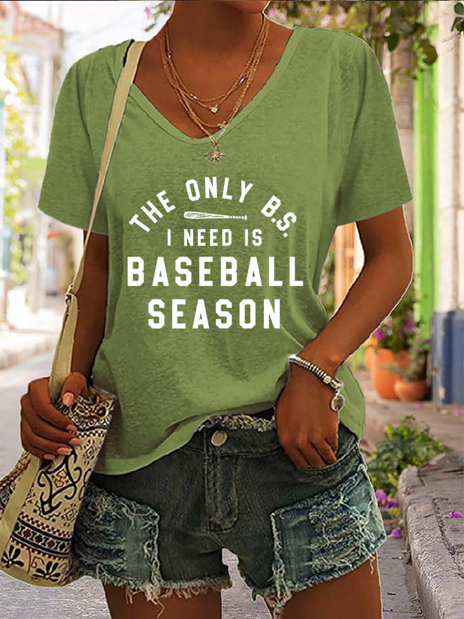 Women's Baseball Mom Print V-Neck Casual T-Shirt