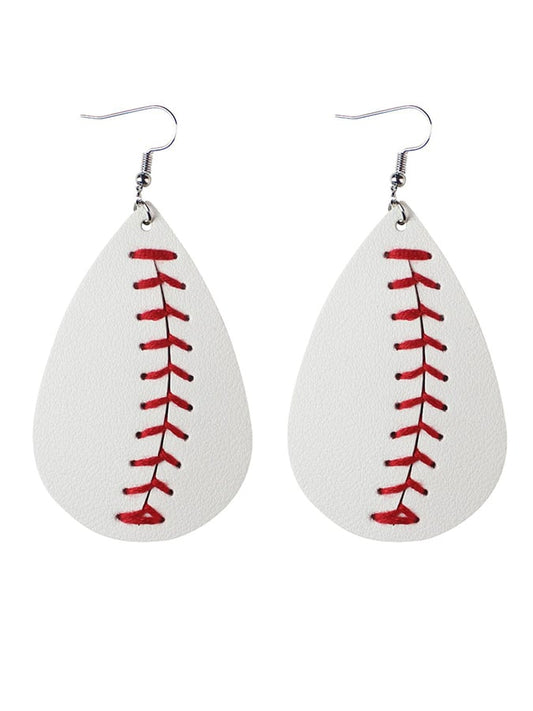 Women's Hand Stitched Leather Baseball Earrings