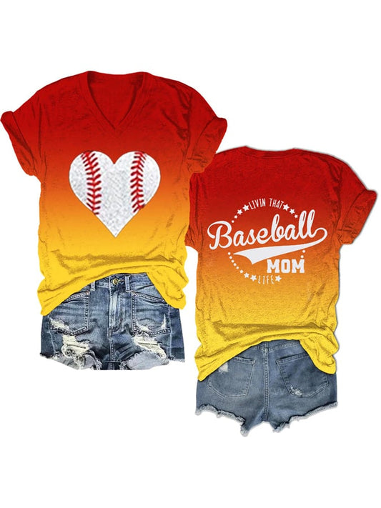 Women'S Baseball Mom Gradient Print Short Sleeve Casual T-Shirt