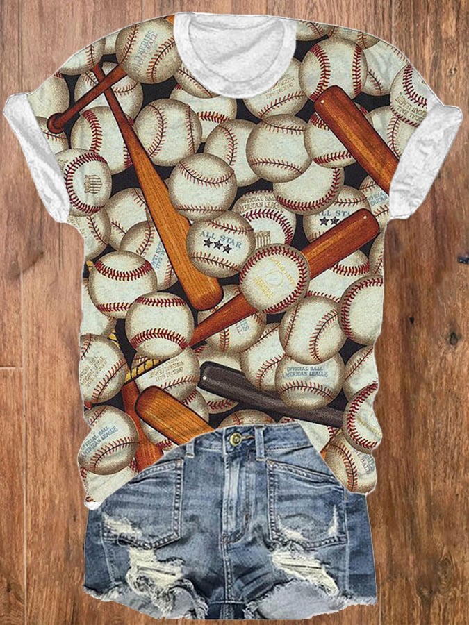 Women's Baseball Print Crew Neck T-Shirt