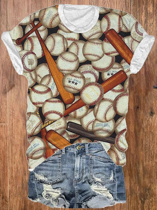 Women's Baseball Print Crew Neck T-Shirt