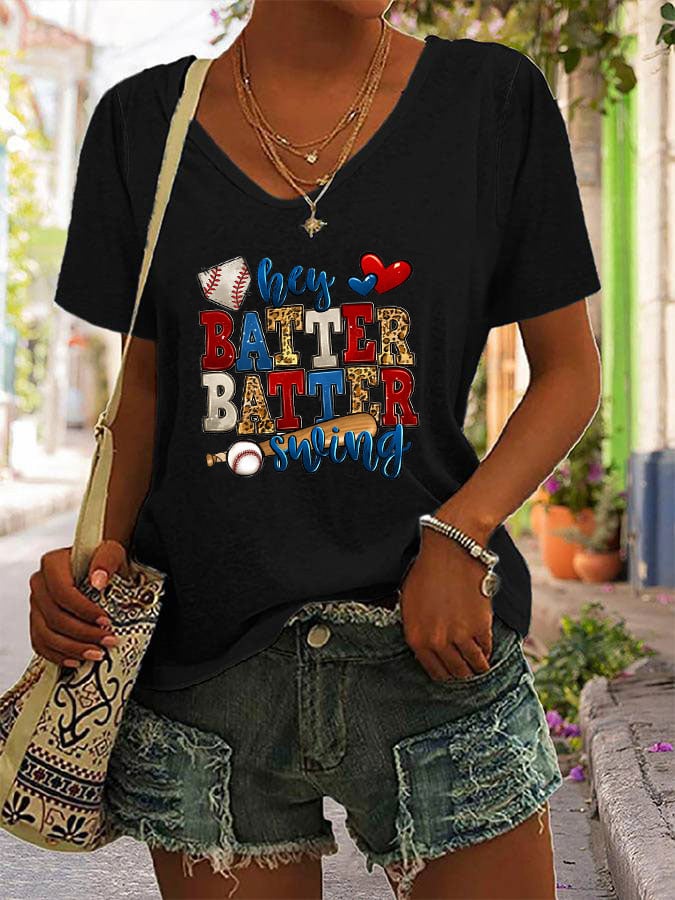Women's Hey Batter Batter! Baseball V-Neck T-shit