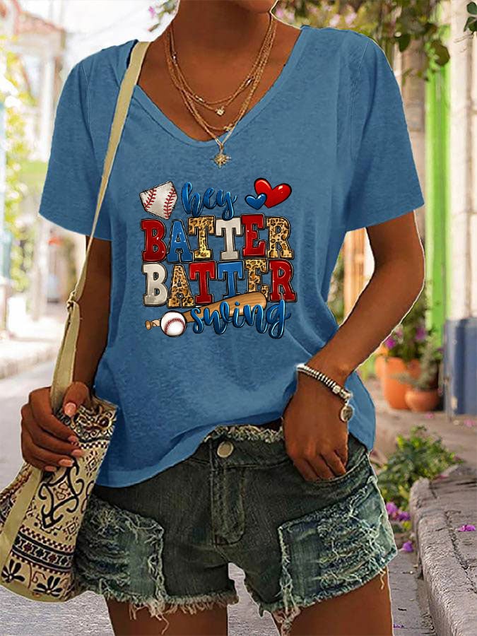 Women's Hey Batter Batter! Baseball V-Neck T-shit