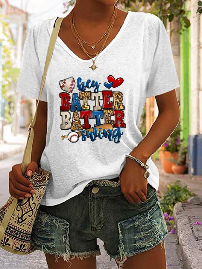 Women's Hey Batter Batter! Baseball V-Neck T-shit