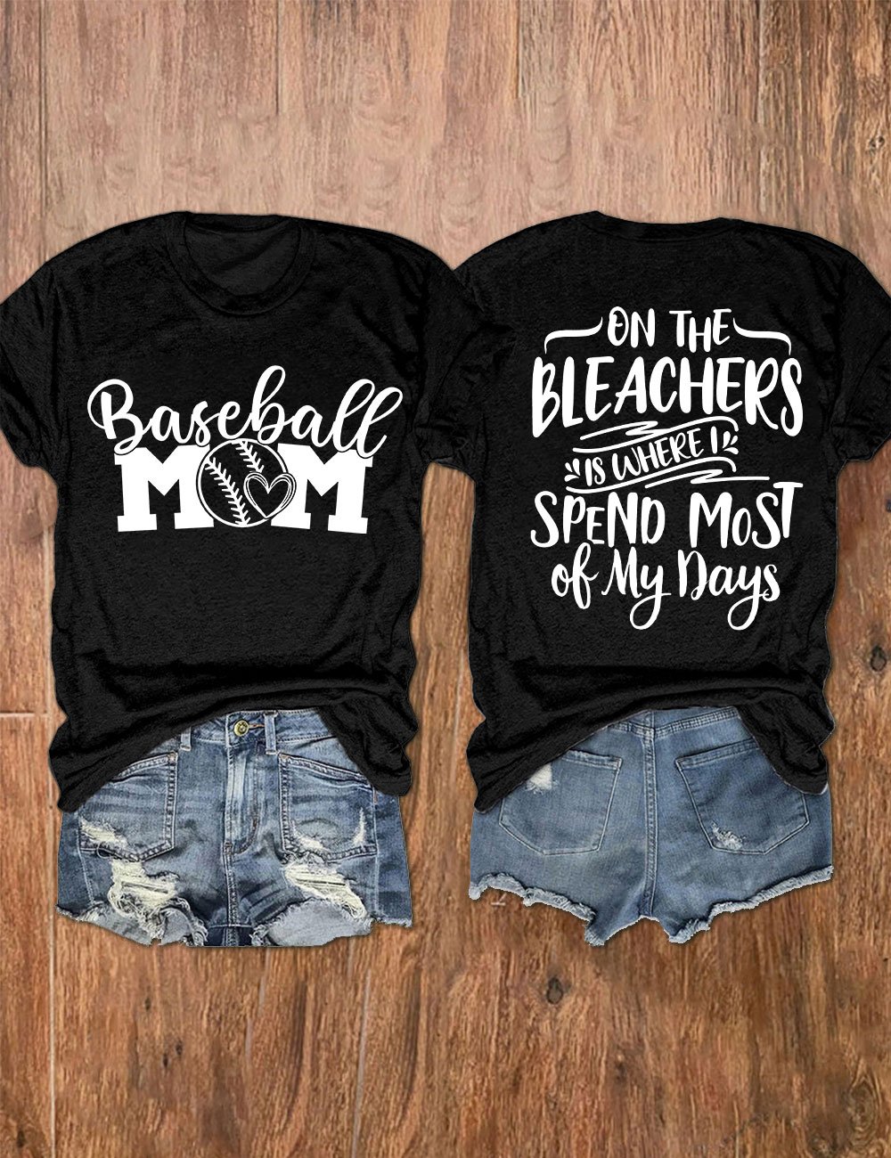 Women's Baseball Mom Print V-Neck T-Shirt