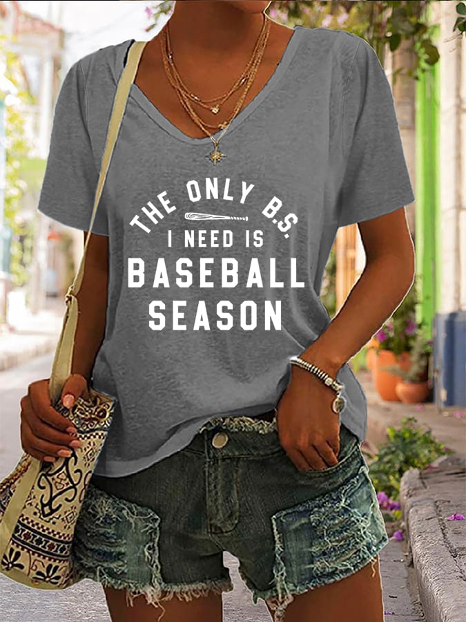 Women's Baseball Mom Print V-Neck Casual T-Shirt