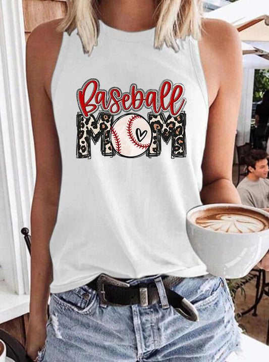 Women's Baseball MOM Print Crew Neck Tank Top