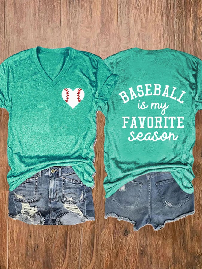 Women's Baseball Is My Favorite Season Print V-Neck Casual T-Shirt